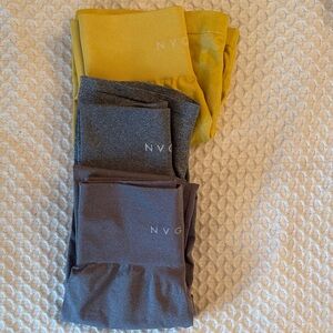 NVGTN Vibrant Yellow and Charcoal Leggings/shorts  Trio